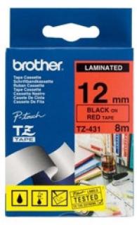 Brother Laminated 8m x 12mm Tape - Black on Red Photo