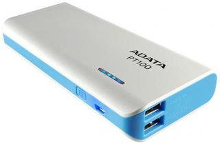 Adata PT100 10000mAh Power Bank - White with Blue Highlight Photo