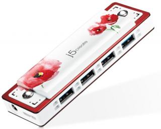 J5 Create JUH345Re Harmonica USB3.0 4-Port Hub - White/Red Photo