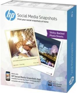 HP Postcard Social Media Snapshots Removable Sticky Photo Paper - 25 Sheets Photo
