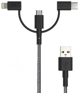PQI 3-in-1 USB To Micro-USB, USB Type-C And Lightning 1.8m Charge & Sync Cable - Metallic Iron Grey Photo