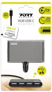 Port Designs Type-C to USB2.0 4 Port Hub - Black Photo